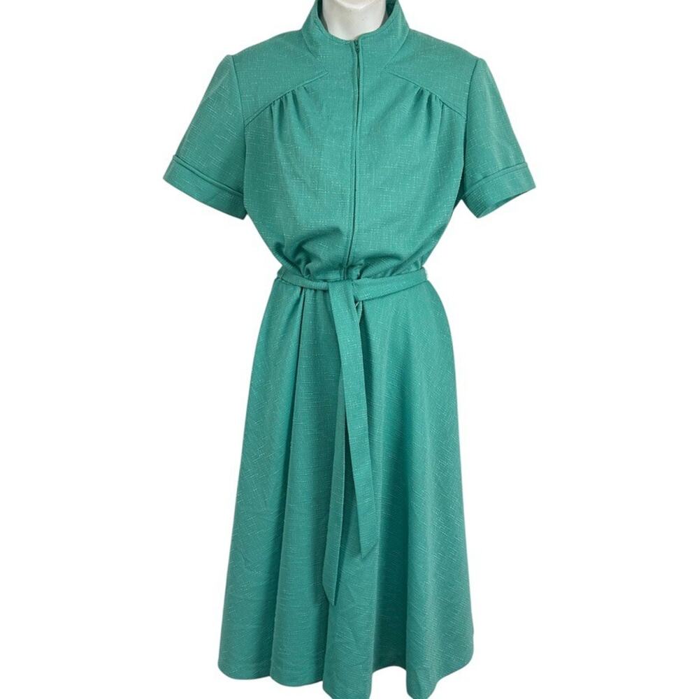 Bleeker Street Vintage Made in USA Union Tag Green Belted Midi Dress 70s sz M